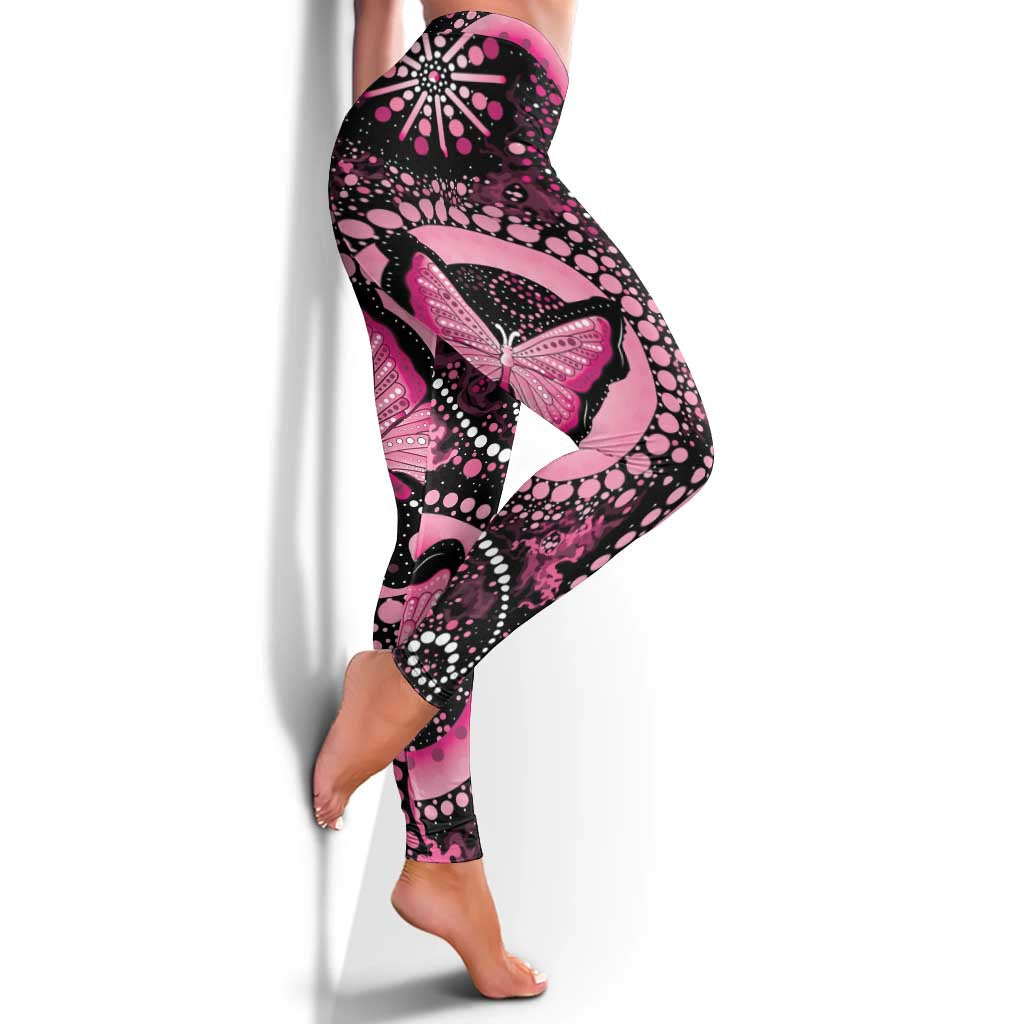 Australia Indigenous Leggings Breast Cancer Think Pink Ribbon Black Version - Aussie Hoodie