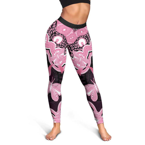 Australia Indigenous Leggings Pink Ribbon Breast Cancer Butterfly Aboriginal Black - Aussie Hoodie