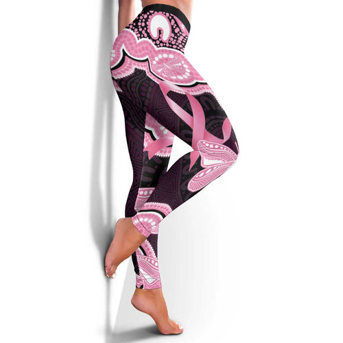 Australia Indigenous Leggings Pink Ribbon Breast Cancer Butterfly Aboriginal Black - Aussie Hoodie