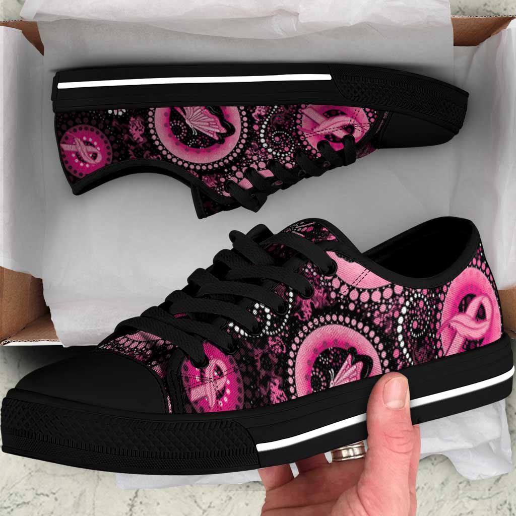 Australia Indigenous Low Top Shoes Breast Cancer Ribbon Think Pink - Black Version - Aussie Hoodie