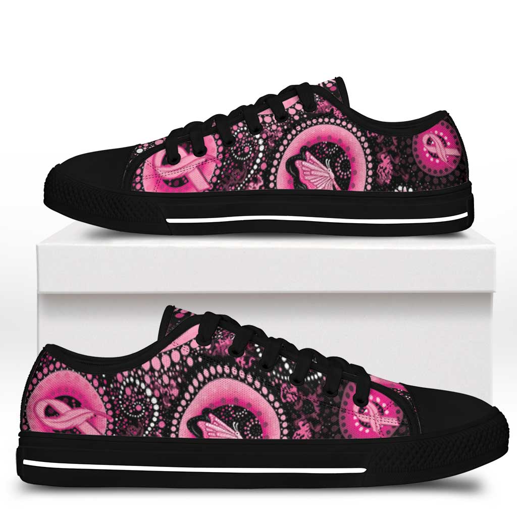Australia Indigenous Low Top Shoes Breast Cancer Ribbon Think Pink - Black Version - Aussie Hoodie