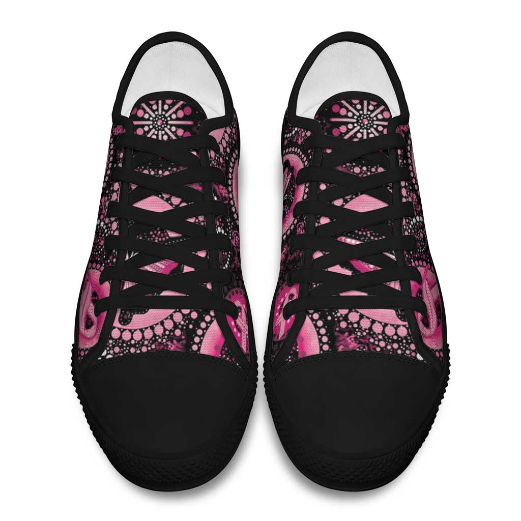 Australia Indigenous Low Top Shoes Breast Cancer Ribbon Think Pink - Black Version - Aussie Hoodie
