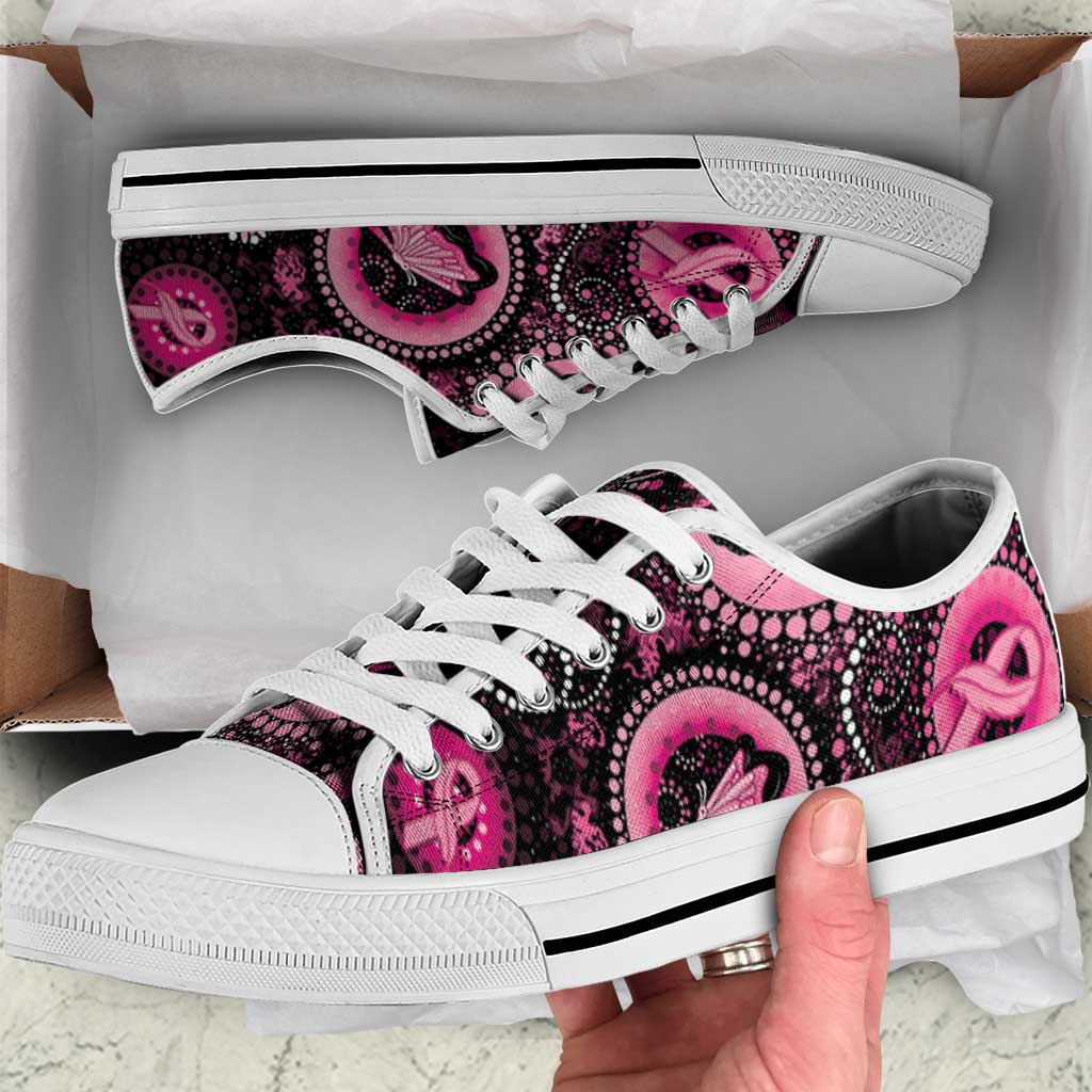 Australia Indigenous Low Top Shoes Breast Cancer Ribbon Think Pink - Black Version - Aussie Hoodie