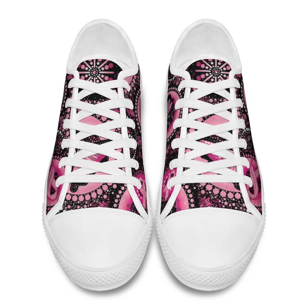 Australia Indigenous Low Top Shoes Breast Cancer Ribbon Think Pink - Black Version - Aussie Hoodie