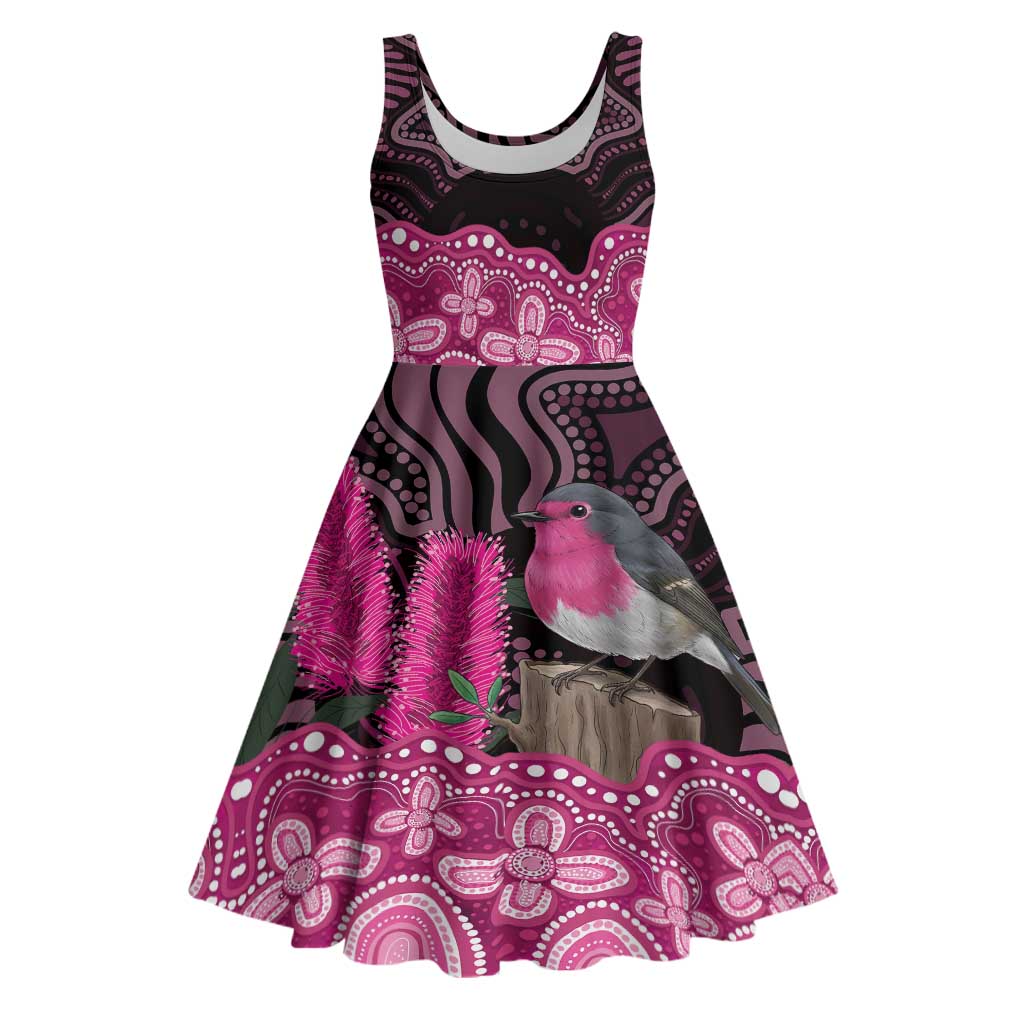 Australia Indigenous Midi Dress Breast Cancer Pink Robin Bottlebrush Aboriginal Art - Aussie Hoodie