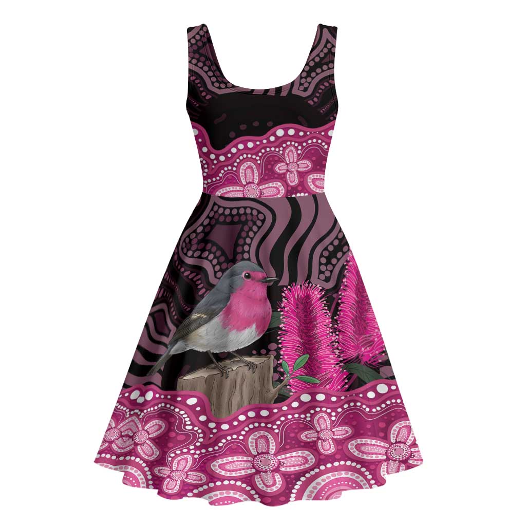 Australia Indigenous Midi Dress Breast Cancer Pink Robin Bottlebrush Aboriginal Art - Aussie Hoodie