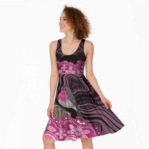 Australia Indigenous Midi Dress Breast Cancer Pink Robin Bottlebrush Aboriginal Art - Aussie Hoodie