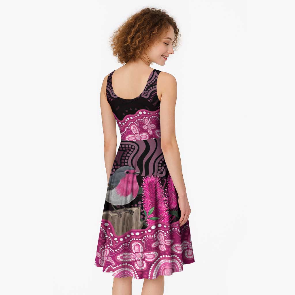 Australia Indigenous Midi Dress Breast Cancer Pink Robin Bottlebrush Aboriginal Art - Aussie Hoodie