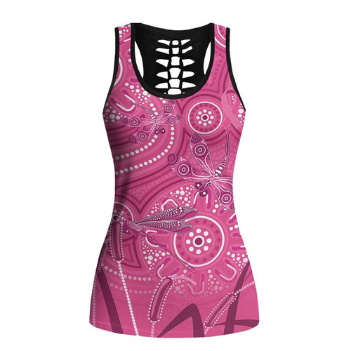 Australia Indigenous Pink Month Hollow Tank Top Breast Cancer Aboriginal Dragonflies Ribbon - Aussie Hoodie