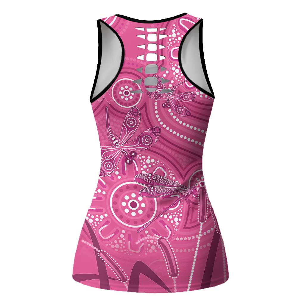 Australia Indigenous Pink Month Hollow Tank Top Breast Cancer Aboriginal Dragonflies Ribbon - Aussie Hoodie
