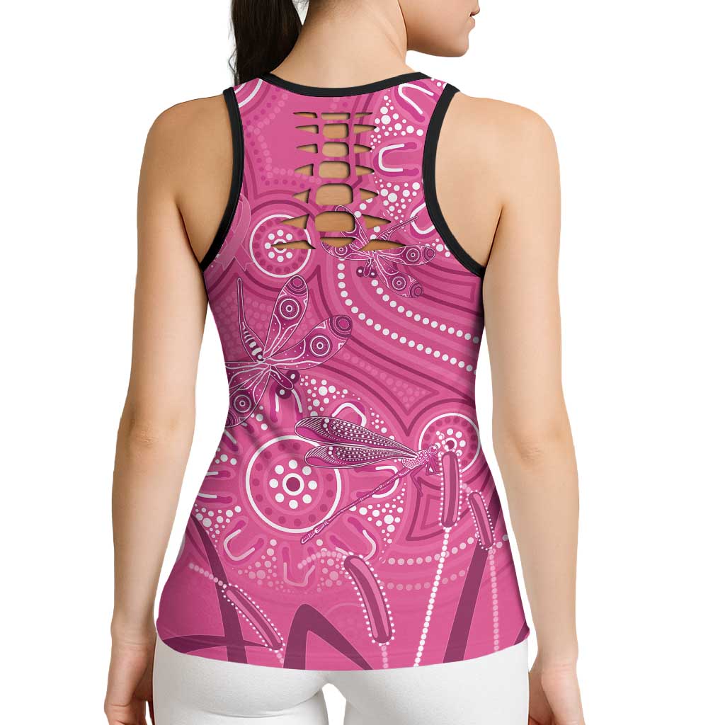 Australia Indigenous Pink Month Hollow Tank Top Breast Cancer Aboriginal Dragonflies Ribbon - Aussie Hoodie