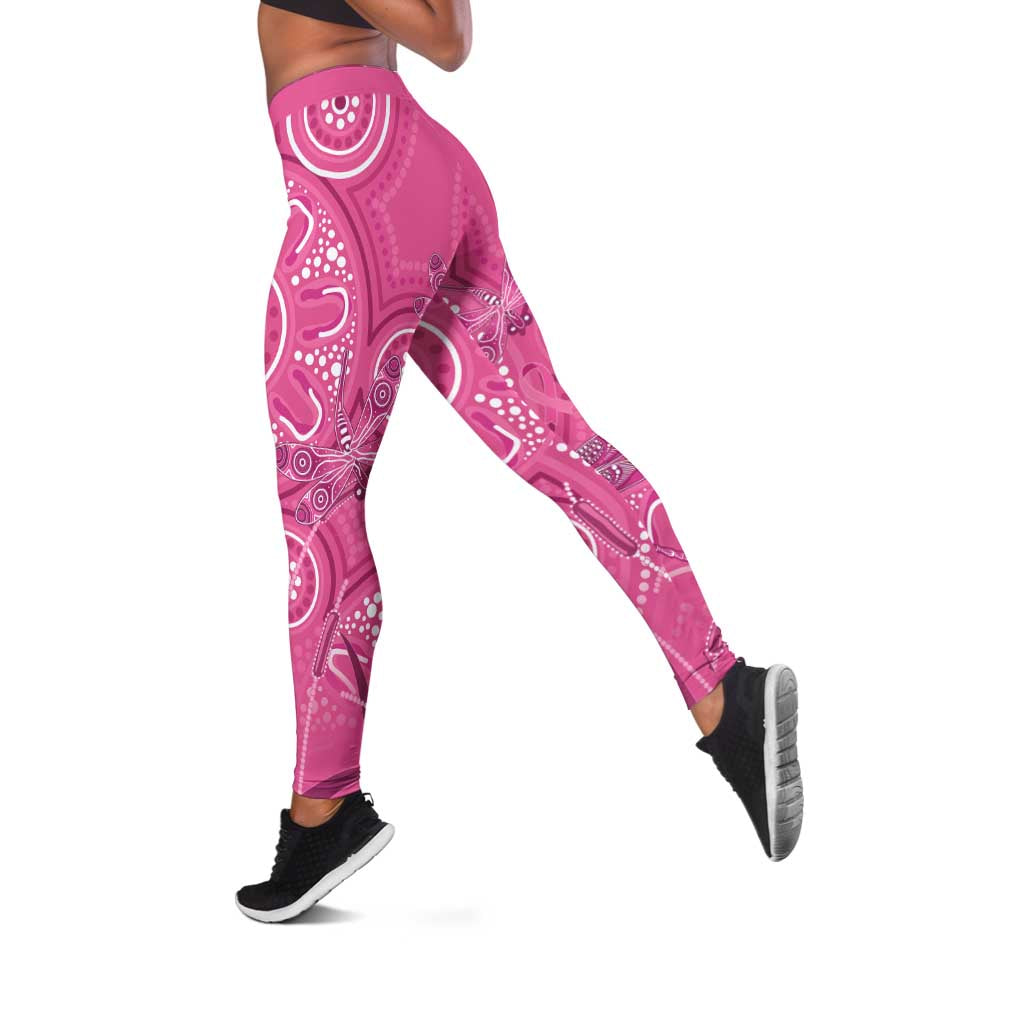 Australia Indigenous Pink Month Leggings Breast Cancer Aboriginal Dragonflies Ribbon - Aussie Hoodie