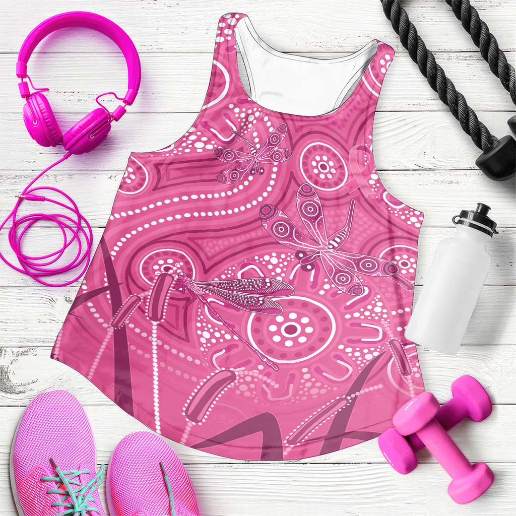 Australia Indigenous Pink Month Women Racerback Tank Breast Cancer Aboriginal Dragonflies Ribbon - Aussie Hoodie