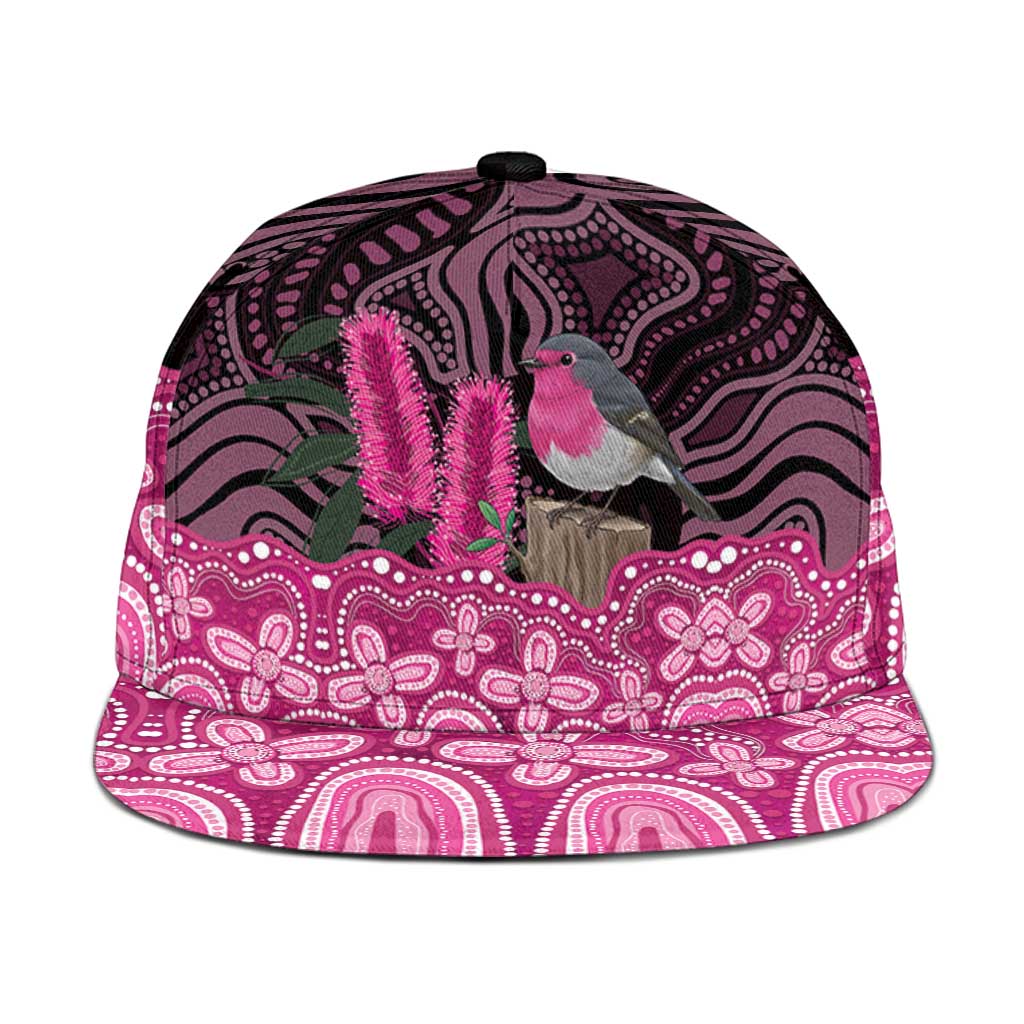 Australia Indigenous Snapback Cap Breast Cancer Pink Robin Bottlebrush Aboriginal Art - Aussie Hoodie
