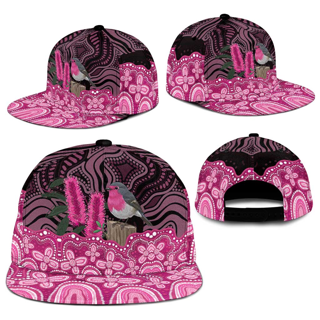 Australia Indigenous Snapback Cap Breast Cancer Pink Robin Bottlebrush Aboriginal Art - Aussie Hoodie