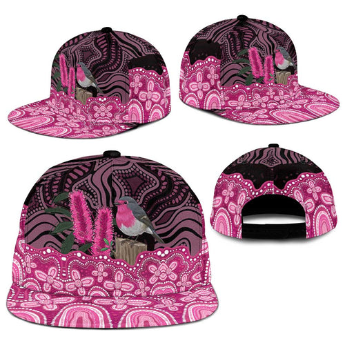 Australia Indigenous Snapback Cap Breast Cancer Pink Robin Bottlebrush Aboriginal Art - Aussie Hoodie
