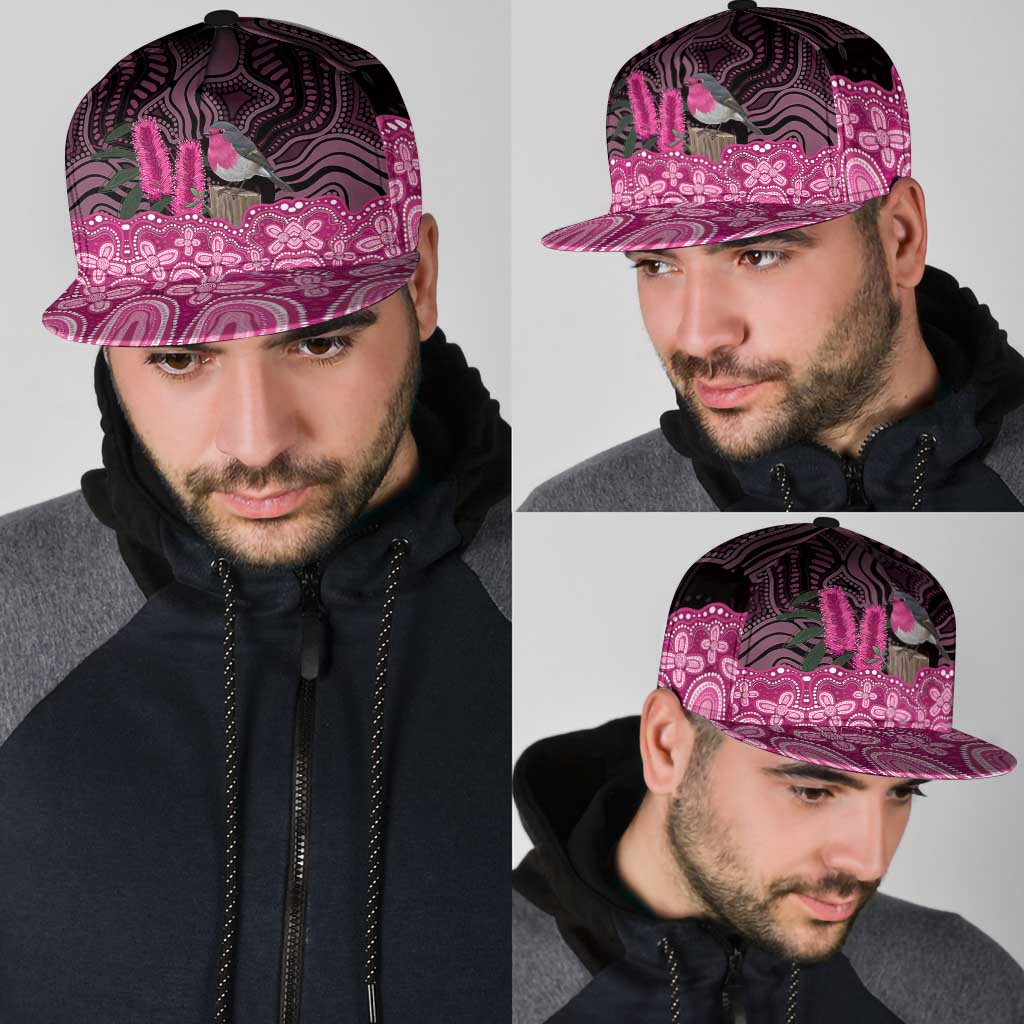 Australia Indigenous Snapback Cap Breast Cancer Pink Robin Bottlebrush Aboriginal Art - Aussie Hoodie
