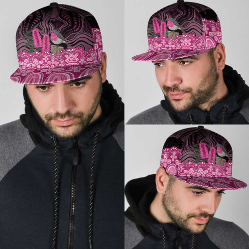 Australia Indigenous Snapback Cap Breast Cancer Pink Robin Bottlebrush Aboriginal Art - Aussie Hoodie