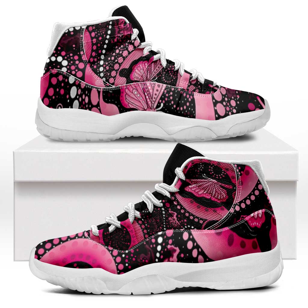 Australia Indigenous Sneakers J11 Breast Cancer Ribbon Think Pink - Black Version - Aussie Hoodie