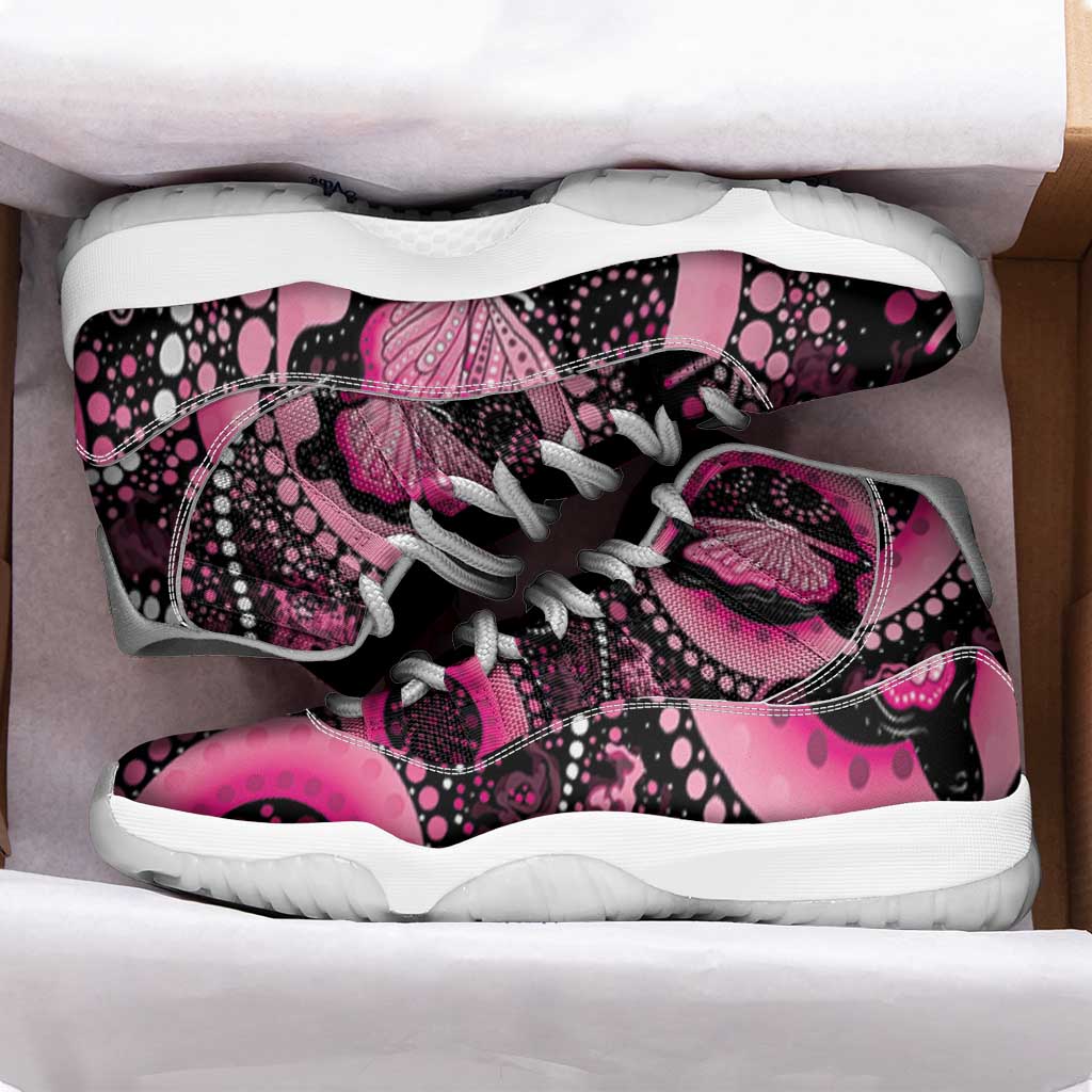 Australia Indigenous Sneakers J11 Breast Cancer Ribbon Think Pink - Black Version - Aussie Hoodie