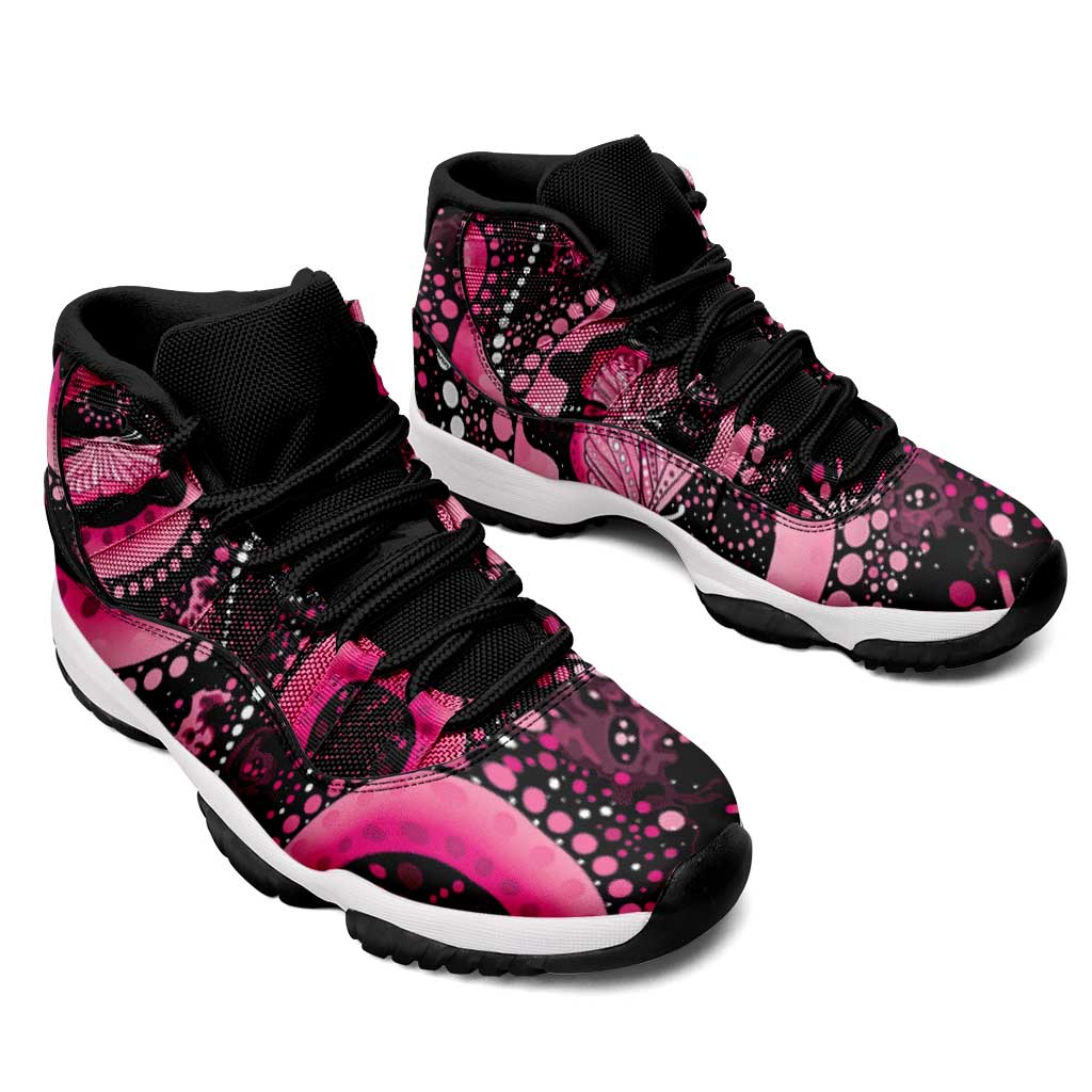 Australia Indigenous Sneakers J11 Breast Cancer Ribbon Think Pink - Black Version - Aussie Hoodie