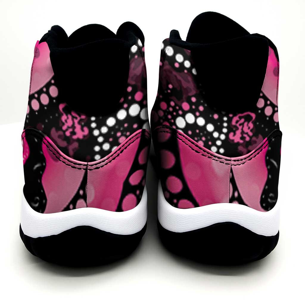 Australia Indigenous Sneakers J11 Breast Cancer Ribbon Think Pink - Black Version - Aussie Hoodie