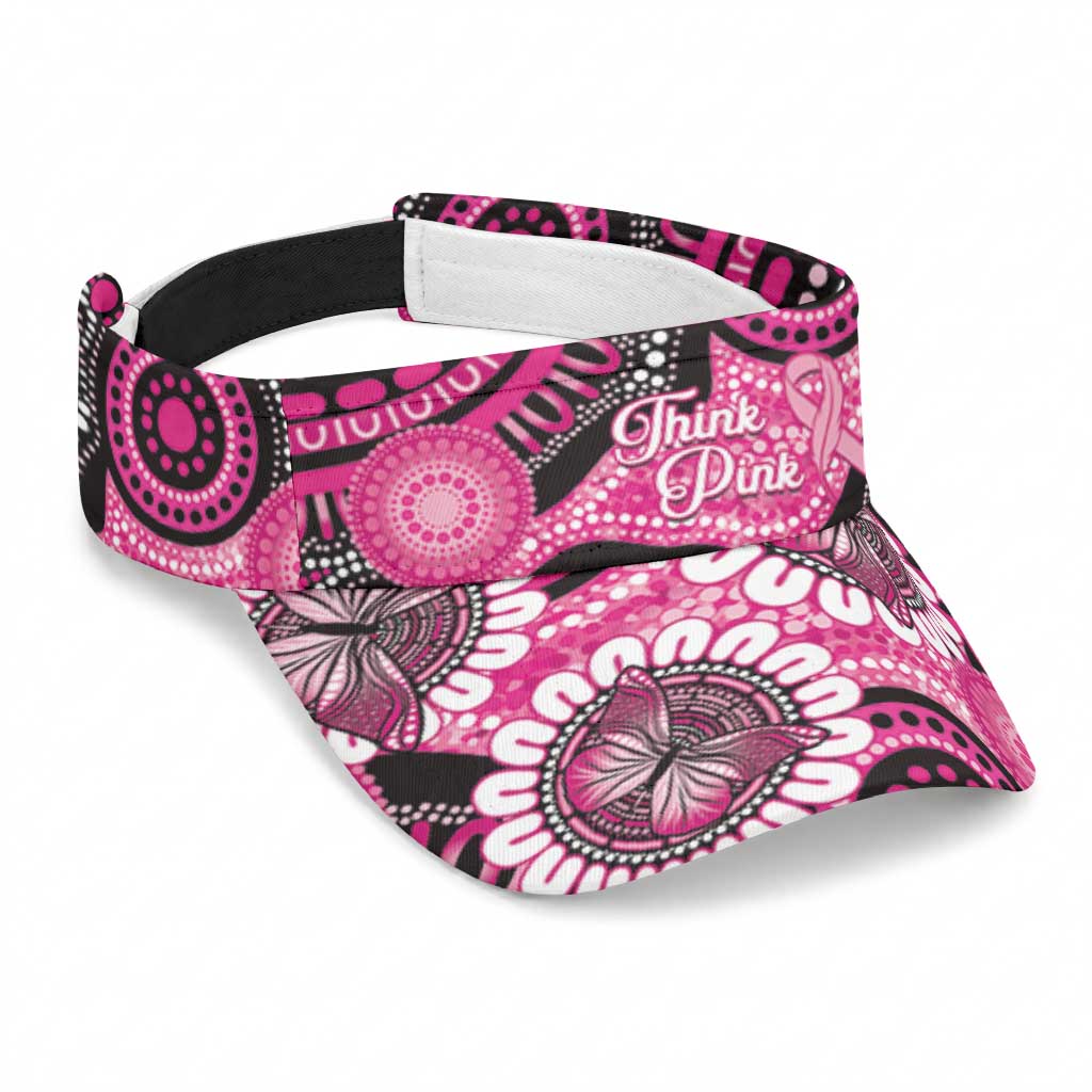 Australia Indigenous Sun Visor Cap Breast Cancer Ribbon Think Pink - Black Version