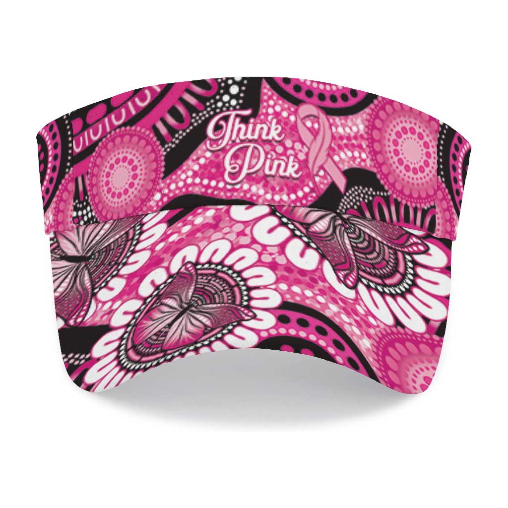 Australia Indigenous Sun Visor Cap Breast Cancer Ribbon Think Pink - Black Version