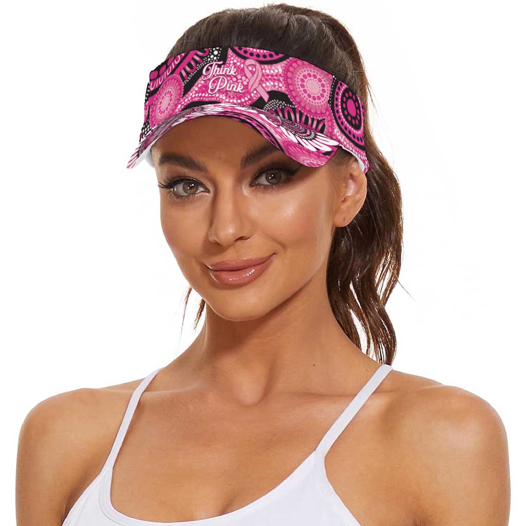 Australia Indigenous Sun Visor Cap Breast Cancer Ribbon Think Pink - Black Version