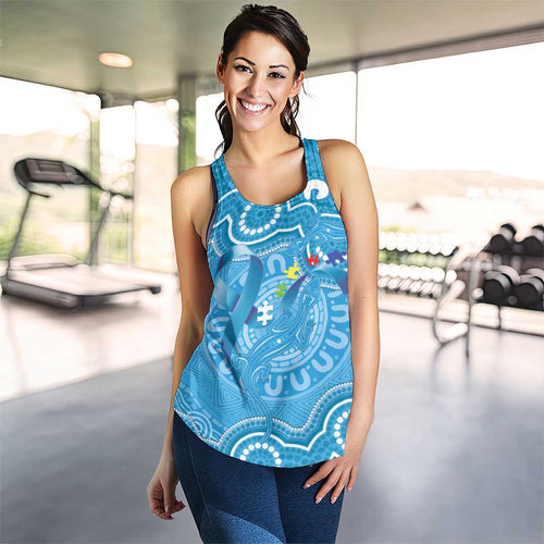 Australia Indigenous Women Racerback Tank Blue Ribbon Lizards Autism Awareness - Aussie Hoodie