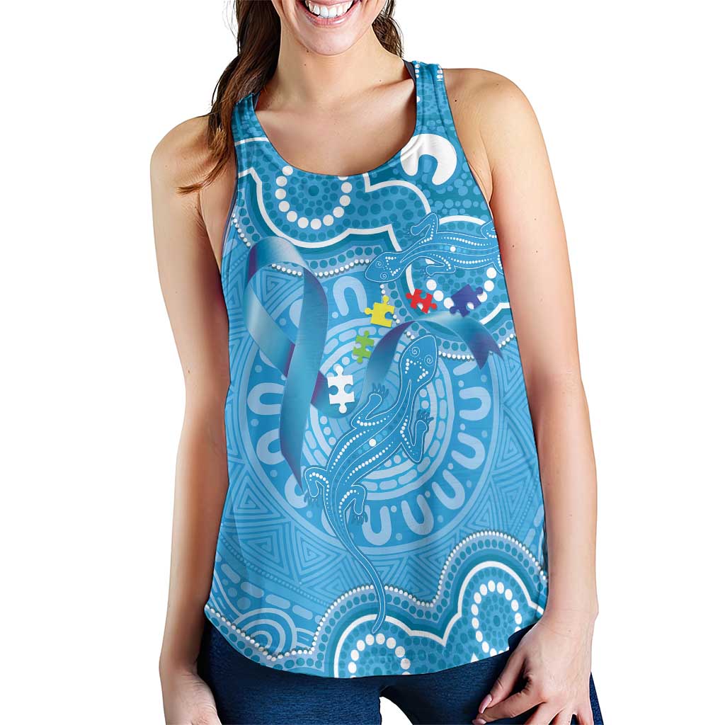 Australia Indigenous Women Racerback Tank Blue Ribbon Lizards Autism Awareness - Aussie Hoodie