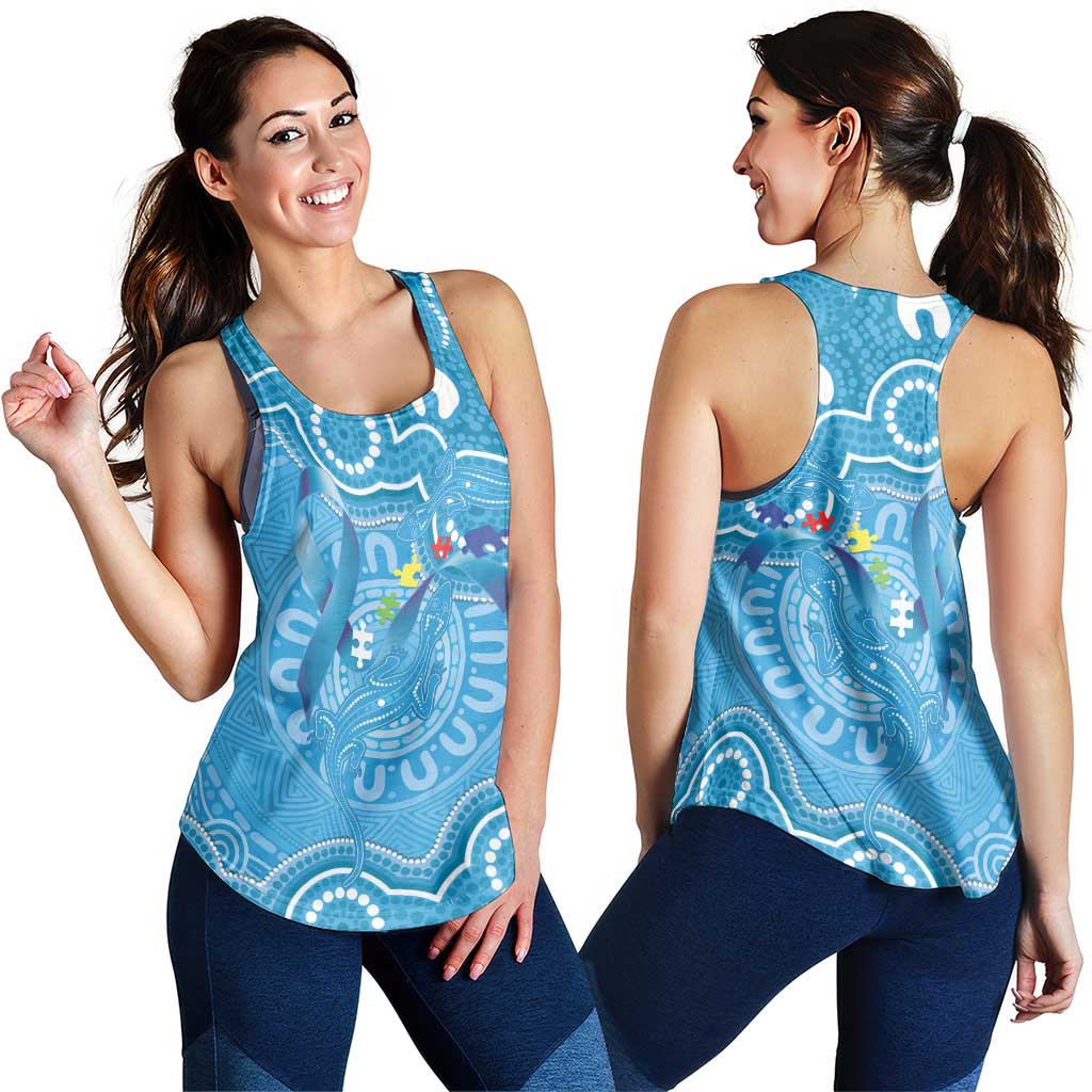 Australia Indigenous Women Racerback Tank Blue Ribbon Lizards Autism Awareness - Aussie Hoodie