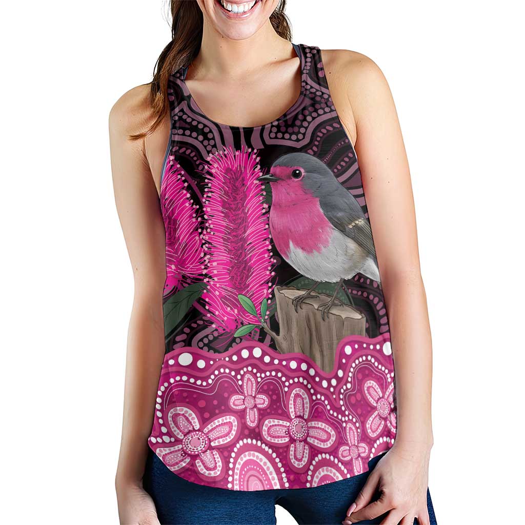 Australia Indigenous Women Racerback Tank Breast Cancer Pink Robin Bottlebrush Aboriginal Art - Aussie Hoodie