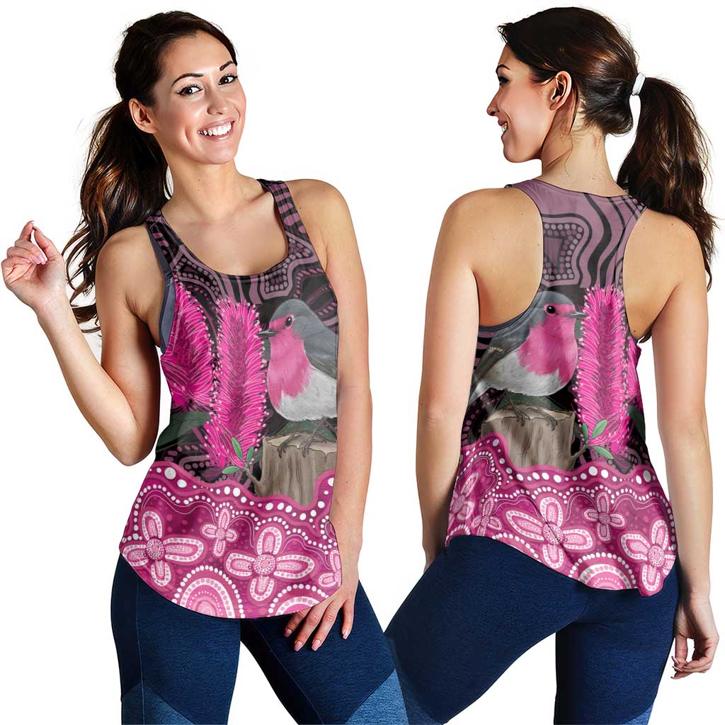 Australia Indigenous Women Racerback Tank Breast Cancer Pink Robin Bottlebrush Aboriginal Art - Aussie Hoodie