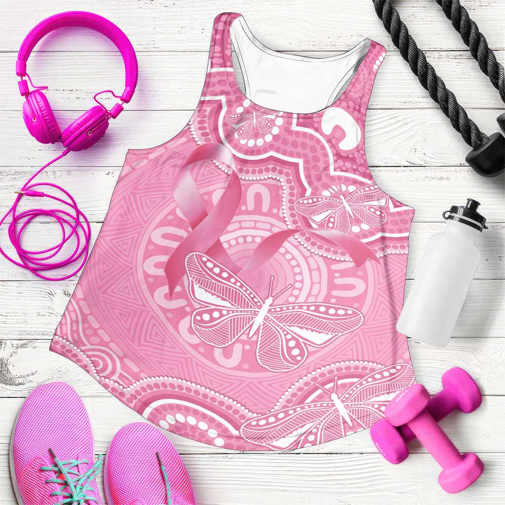 Australia Indigenous Women Racerback Tank Pink Ribbon Breast Cancer Butterfly Aboriginal - Aussie Hoodie