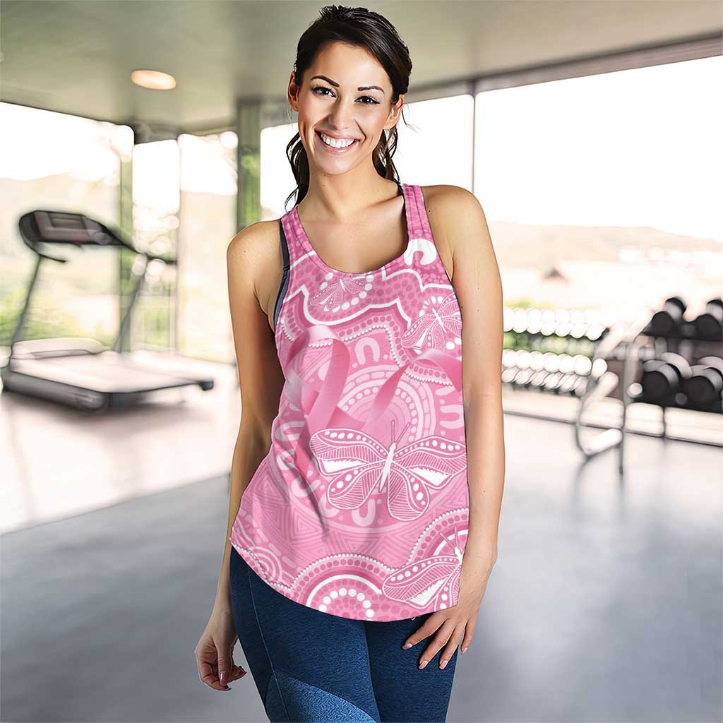 Australia Indigenous Women Racerback Tank Pink Ribbon Breast Cancer Butterfly Aboriginal - Aussie Hoodie