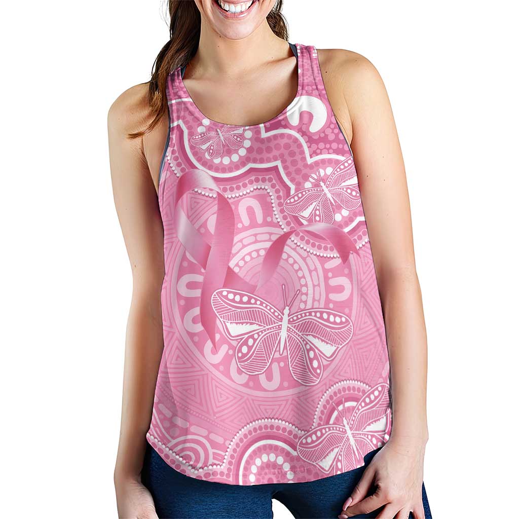 Australia Indigenous Women Racerback Tank Pink Ribbon Breast Cancer Butterfly Aboriginal - Aussie Hoodie
