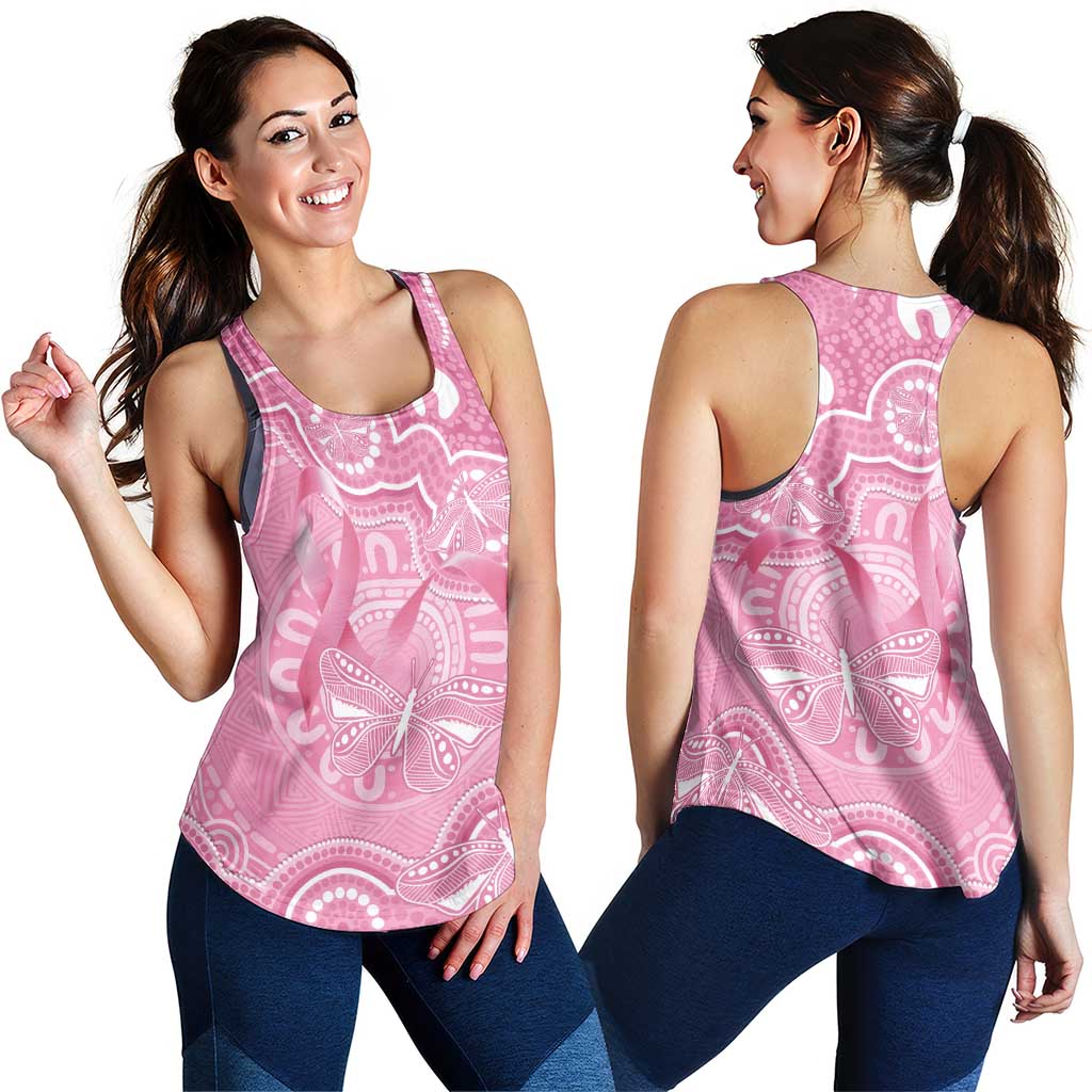 Australia Indigenous Women Racerback Tank Pink Ribbon Breast Cancer Butterfly Aboriginal - Aussie Hoodie