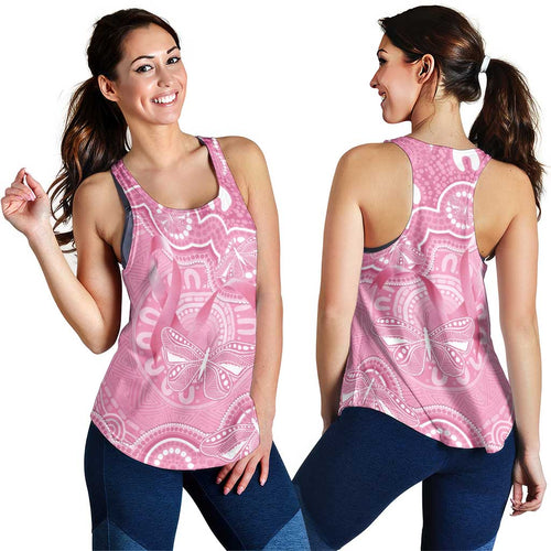 Australia Indigenous Women Racerback Tank Pink Ribbon Breast Cancer Butterfly Aboriginal - Aussie Hoodie