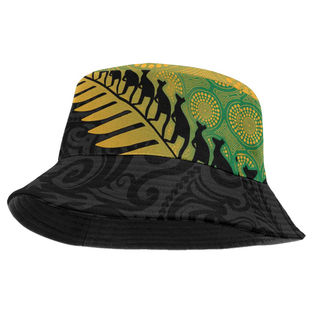 Australia New Zealand Rugby Bucket Hat Gradient Aboriginal Wallabies and Maori Black Fern - Aussie Hoodie