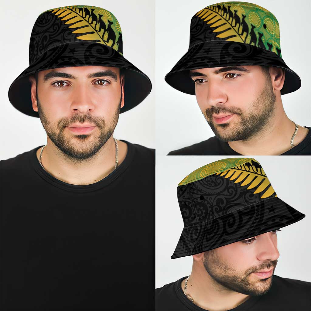 Australia New Zealand Rugby Bucket Hat Gradient Aboriginal Wallabies and Maori Black Fern - Aussie Hoodie