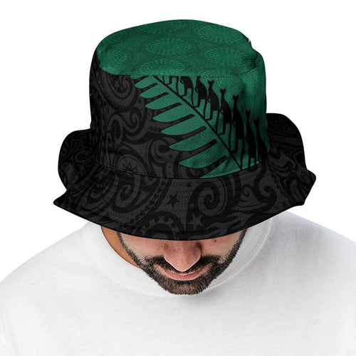 Australia New Zealand Rugby Bucket Hat Green Aboriginal Wallabies and Maori Black Fern - Aussie Hoodie