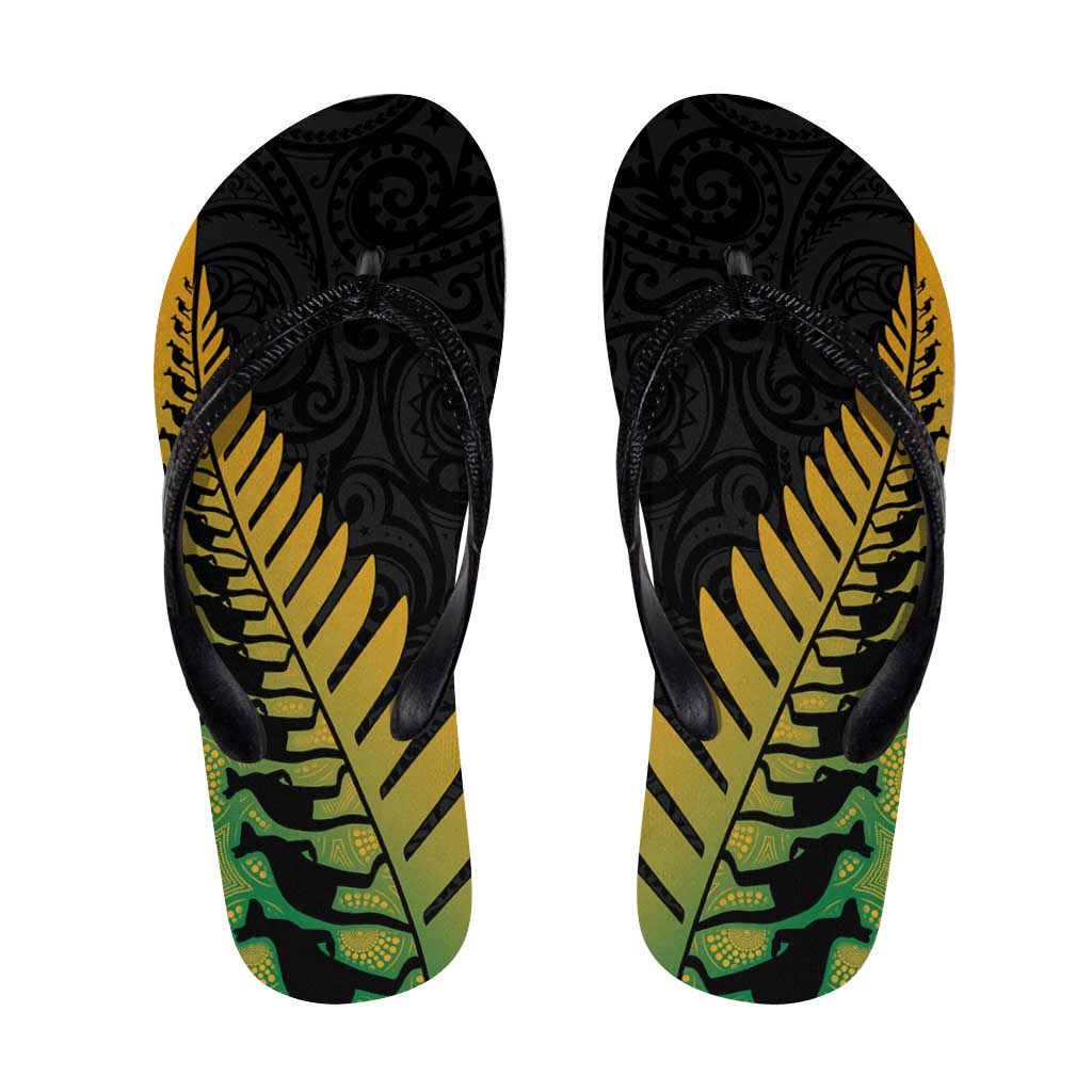 Australia New Zealand Rugby Flip Flops Gradient Aboriginal Wallabies and Maori Black Fern - Aussie Hoodie