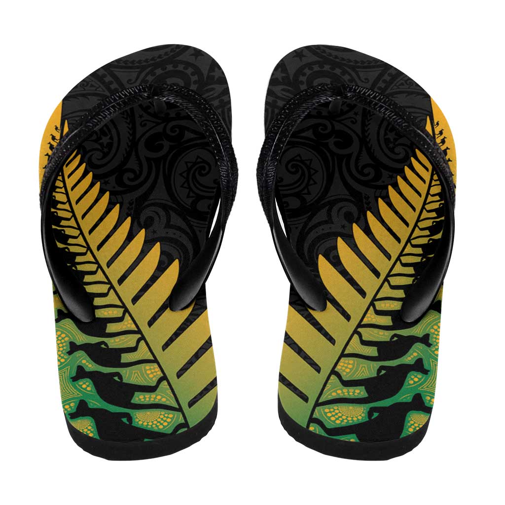 Australia New Zealand Rugby Flip Flops Gradient Aboriginal Wallabies and Maori Black Fern - Aussie Hoodie