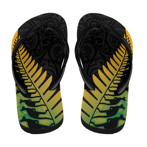 Australia New Zealand Rugby Flip Flops Gradient Aboriginal Wallabies and Maori Black Fern - Aussie Hoodie