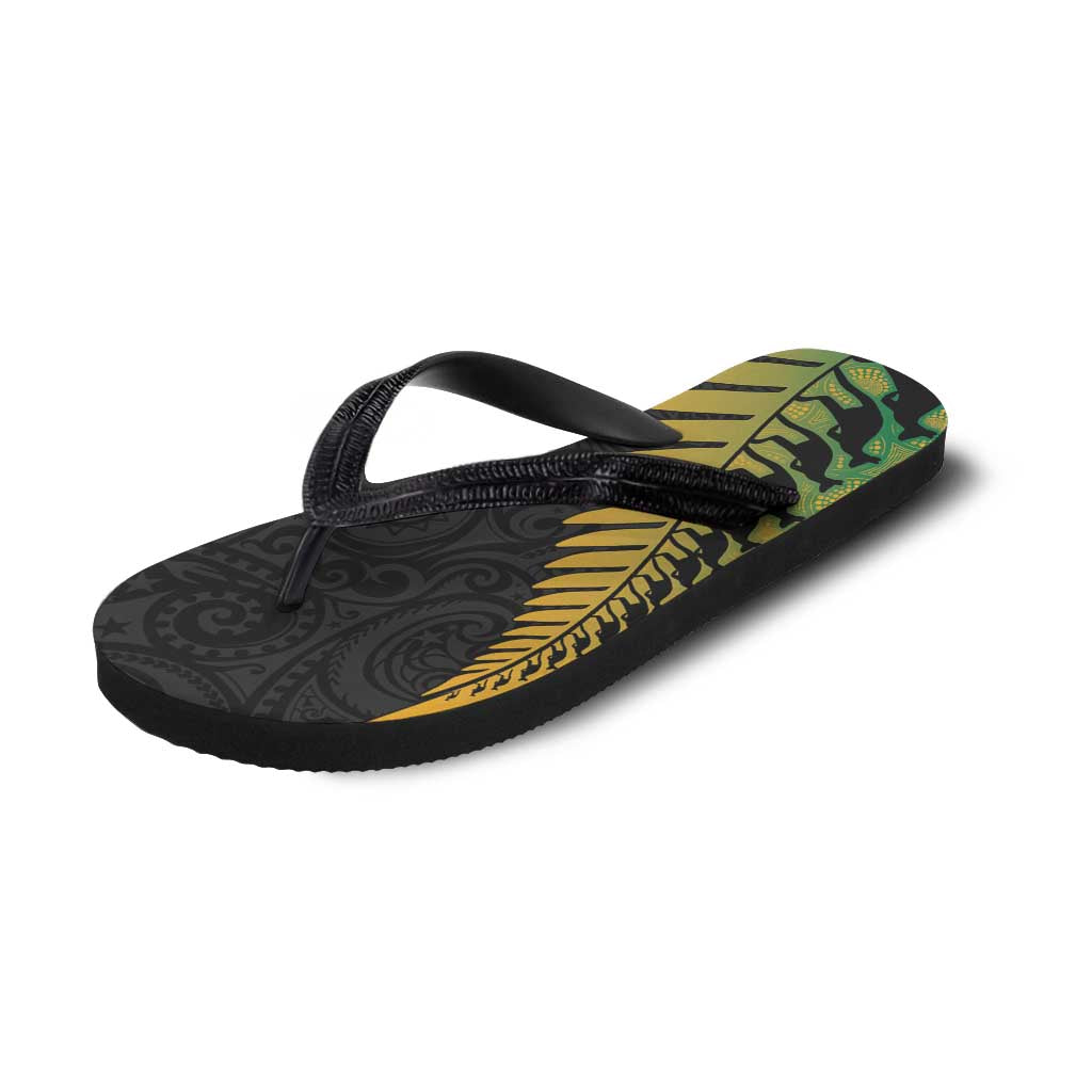 Australia New Zealand Rugby Flip Flops Gradient Aboriginal Wallabies and Maori Black Fern - Aussie Hoodie