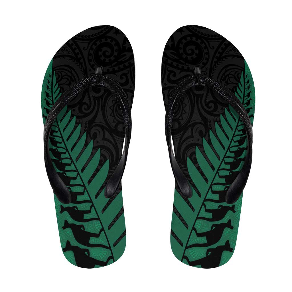 Australia New Zealand Rugby Flip Flops Green Aboriginal Wallabies and Maori Black Fern - Aussie Hoodie
