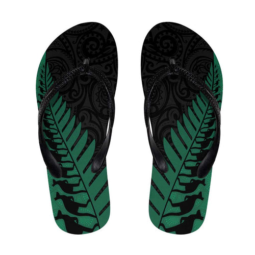 Australia New Zealand Rugby Flip Flops Green Aboriginal Wallabies and Maori Black Fern - Aussie Hoodie