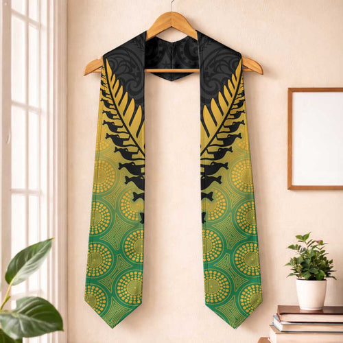 Australia New Zealand Rugby Graduation Stole Gradient Aboriginal Wallabies and Maori Black Fern - Aussie Hoodie