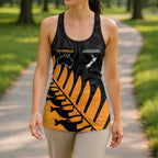 Australia New Zealand Rugby Hollow Tank Top Gold Aboriginal Wallabies and Maori Black Fern - Aussie Hoodie